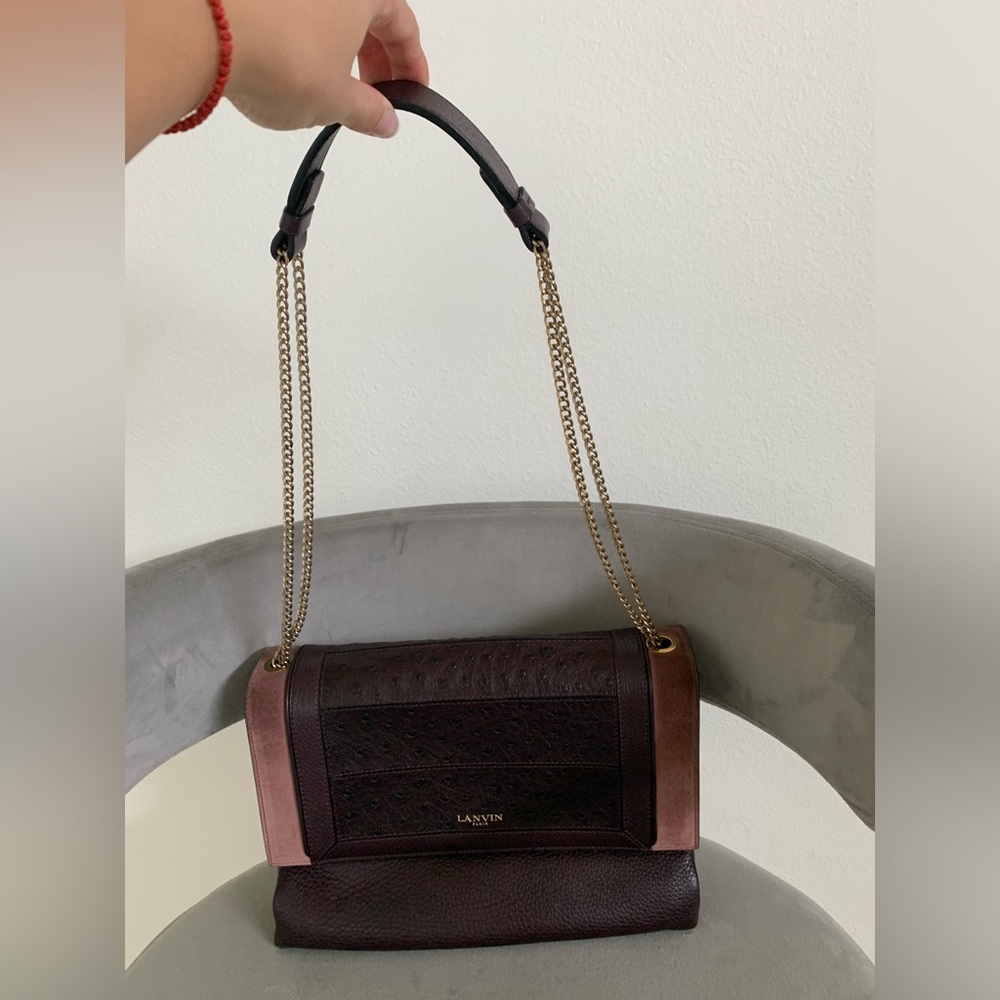 LANVIN | Burgundy Patchwork Calf Leather Medium Sugar Shoulder Bag - Picture 4 of 17